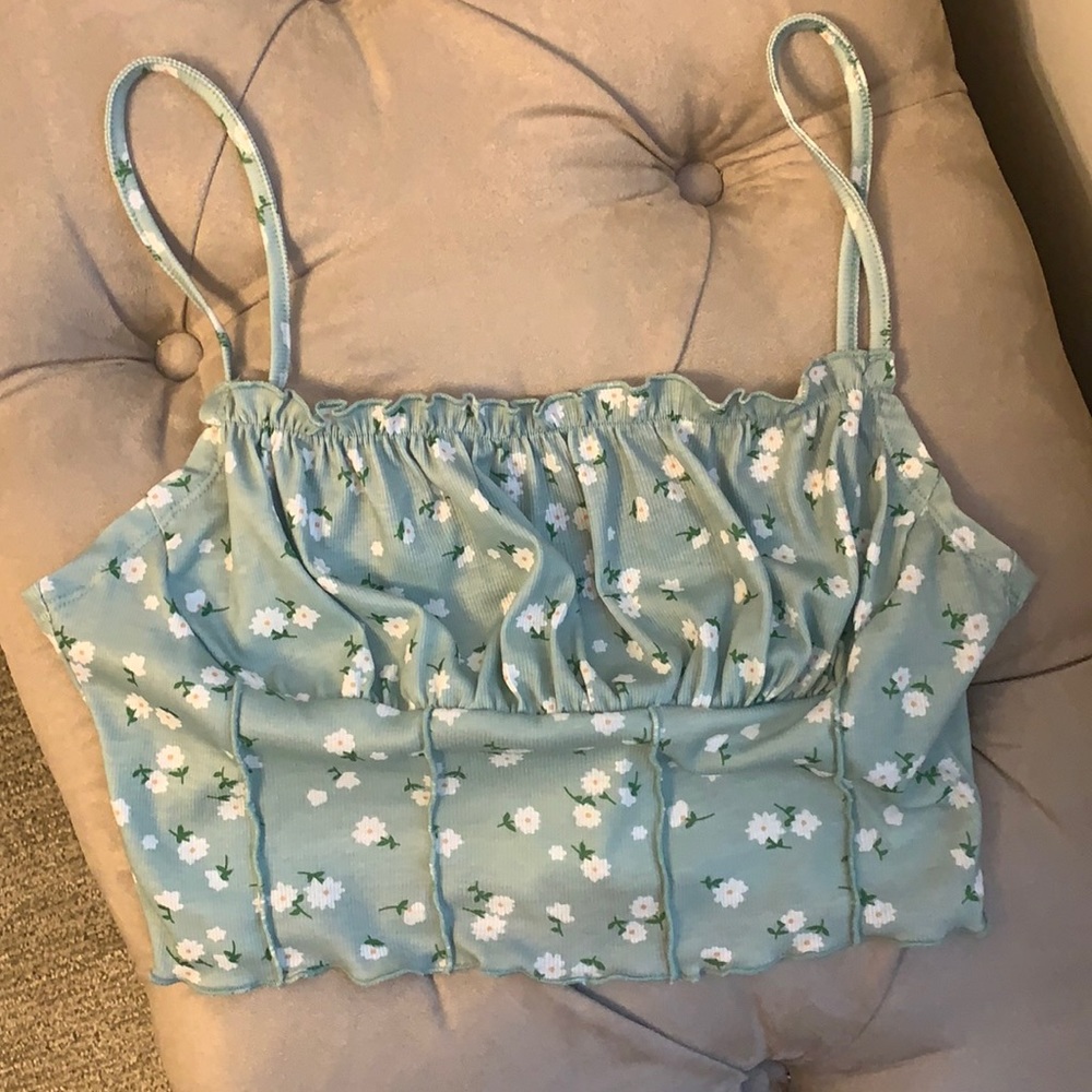 large green floral crop top from shein